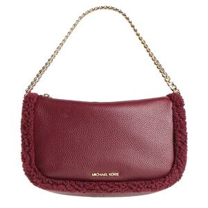 NWT Michael Kors | Oxblood Shearling Carmela Pebbled Leather Pochette Bag $448